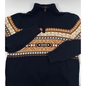 1897‎ Cotton Fair Isle Men's Sweater Navy 1/4 Zip Size Small  NWT